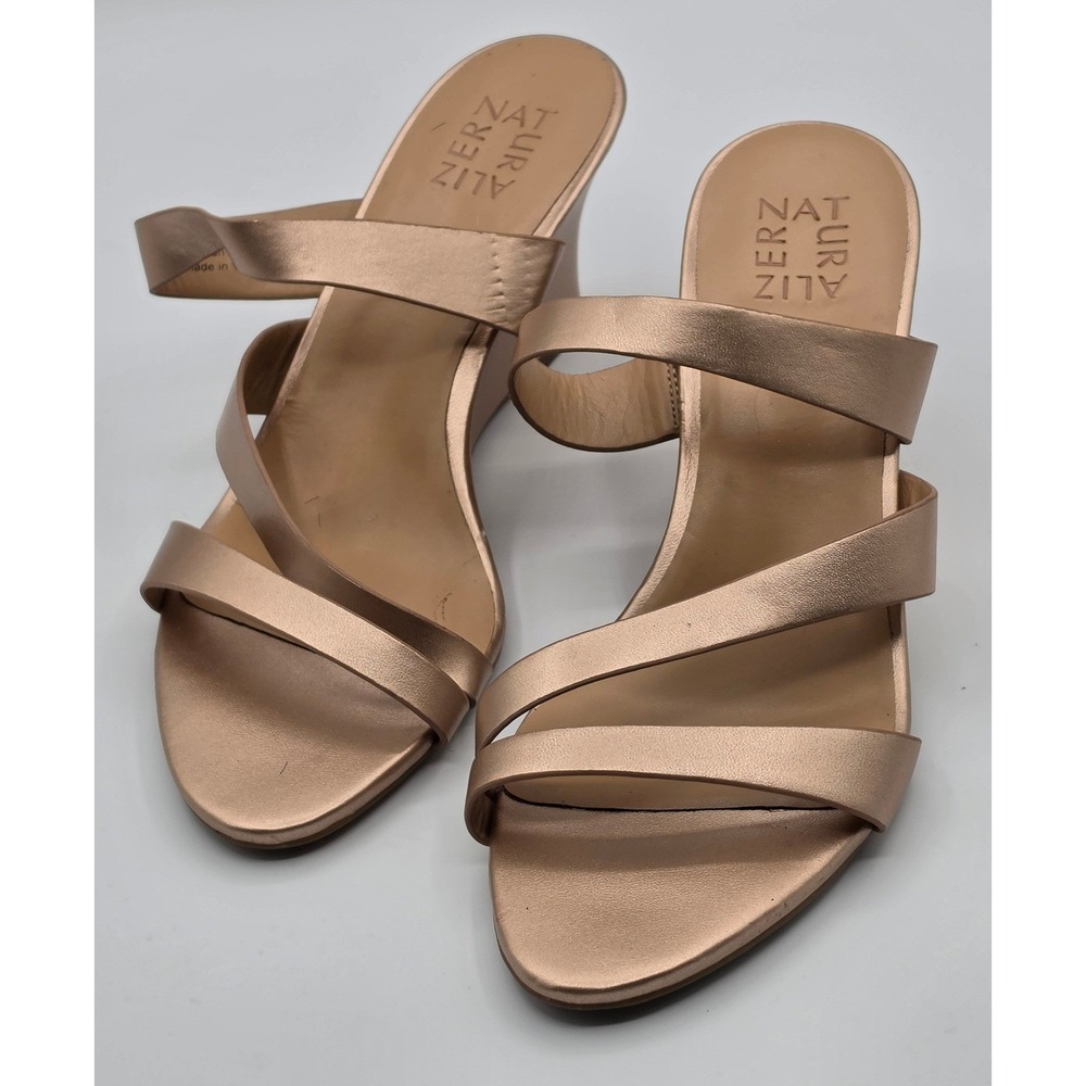 Naturalizer Breona Wedge Sandals Womens 8.5M Rose Gold Excellent Metallic